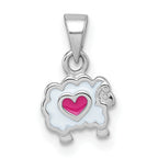 Sterling Silver Rhodium-plated Children's White and Pink Enamel Sheep with Heart Pendant