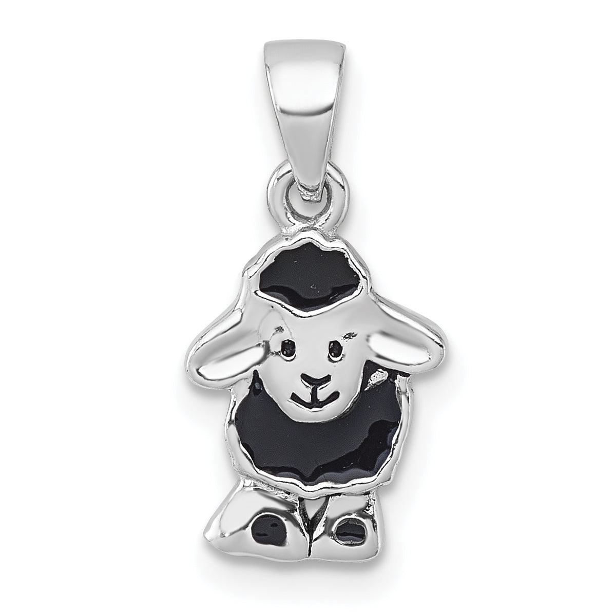 Sterling Silver Rhodium-plated Polished with Black Enamel Sheep Charm Pendant Main image