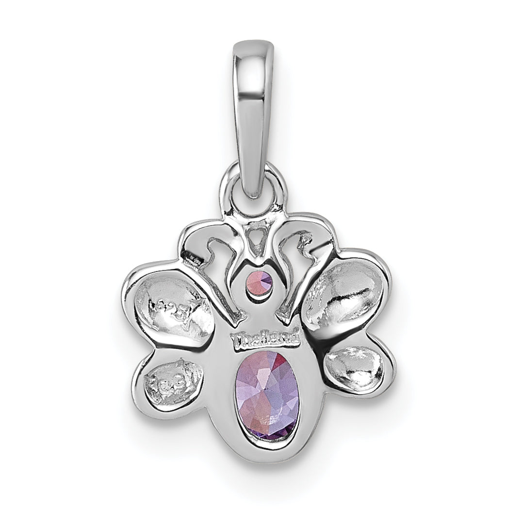 Sterling Silver Rhodium-plated Polished Pink And Purple CZ Butterfly Pendant