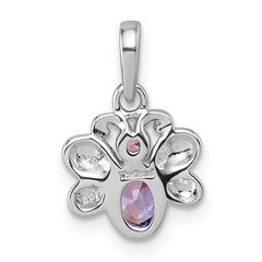 Sterling Silver Rhodium-plated Polished Pink And Purple CZ Butterfly Pendant