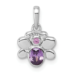 Sterling Silver Rhodium-plated Polished Pink And Purple CZ Butterfly Pendant