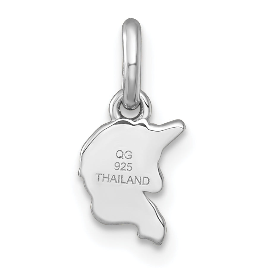 Sterling Silver Rhodium-plated Polished White and Rainbow Enamel Unicorn Head Childrens Pendant