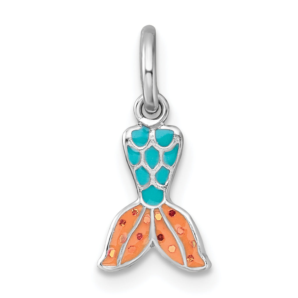 Sterling Silver Madi K Rhodium-plated Enameled Mermaid Tail Childrens Pendant