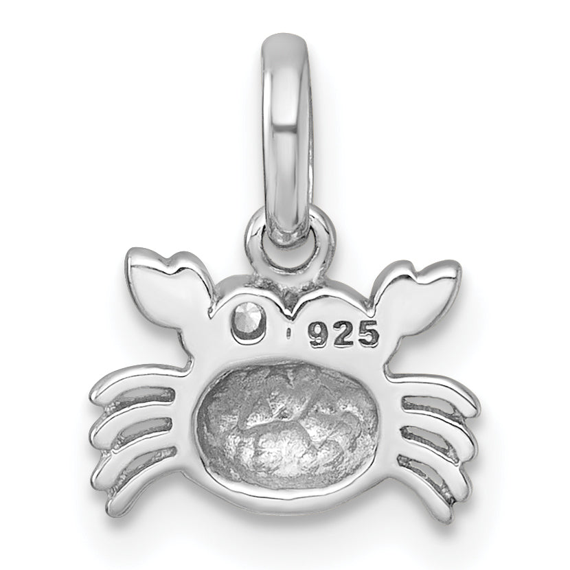 Sterling Silver Rhodium-plated Polished Black Enamel and White CZ Crab Childrens Pendant