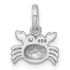 Sterling Silver Rhodium-plated Polished Black Enamel and White CZ Crab Childrens Pendant