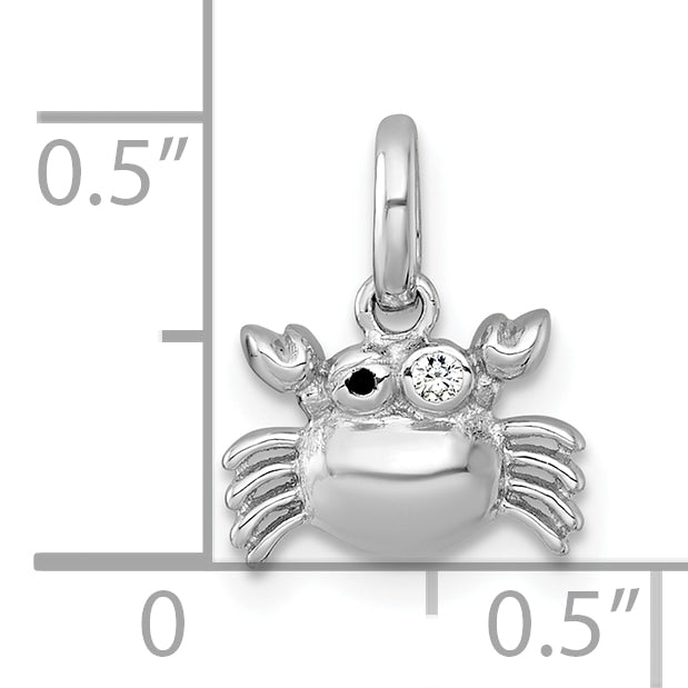 Sterling Silver Rhodium-plated Polished Black Enamel and White CZ Crab Childrens Pendant