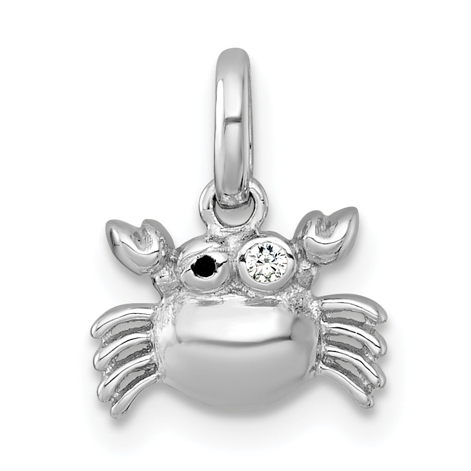 Sterling Silver Rhodium-plated Polished Black Enamel and White CZ Crab Childrens Pendant Main image