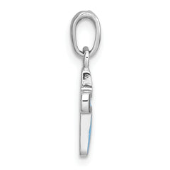Sterling Silver Rhodium-plated Polished Blue Enamel Childrens Cross Charm Pendant