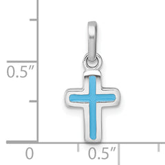 Sterling Silver Rhodium-plated Polished Blue Enamel Childrens Cross Charm Pendant