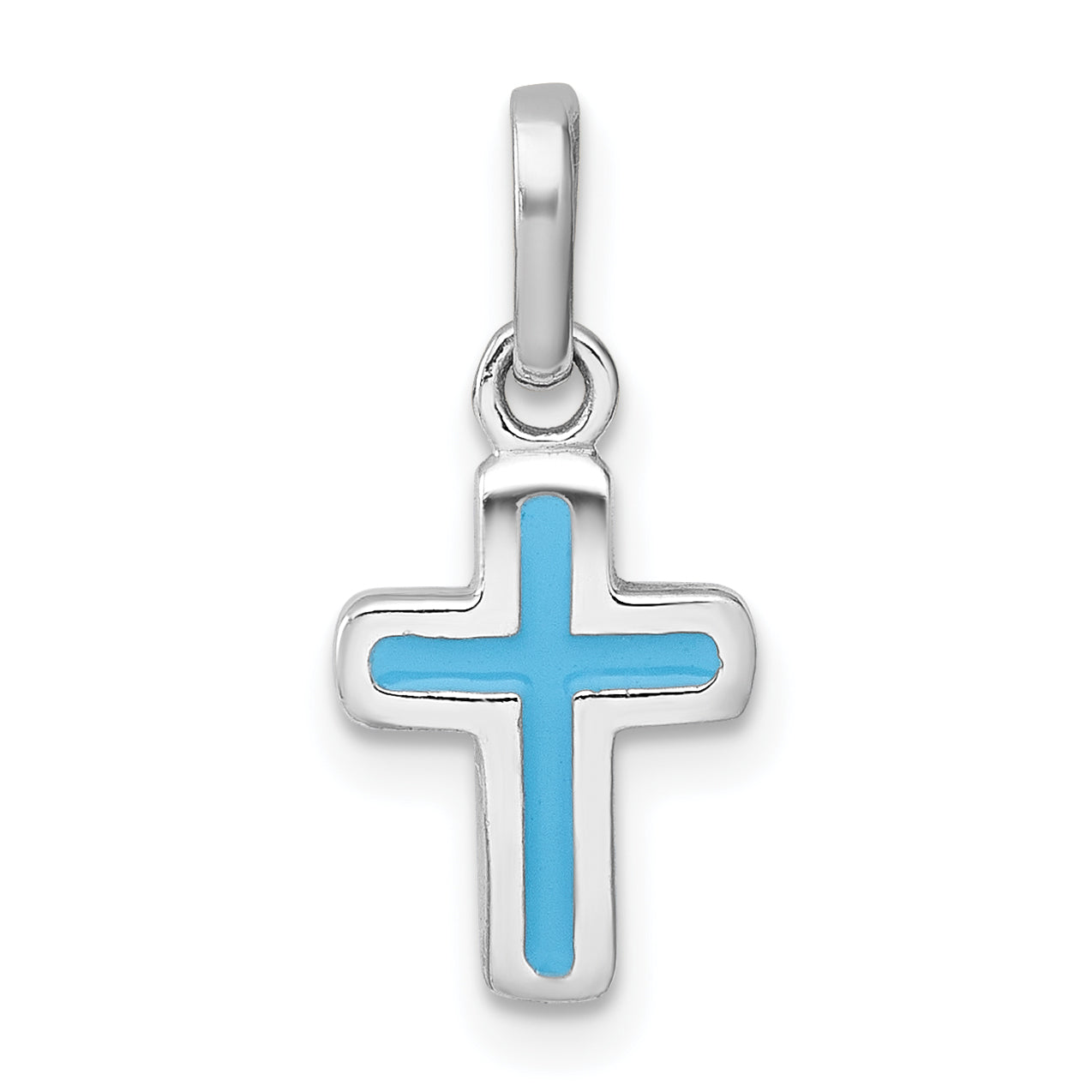 Sterling Silver Rhodium-plated Polished Blue Enamel Childrens Cross Charm Pendant