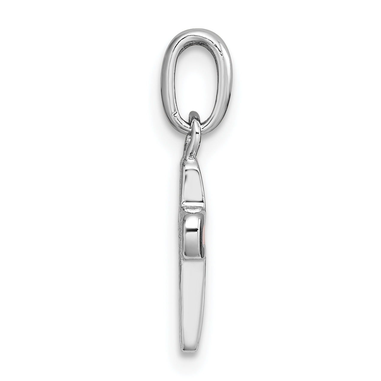 Sterling Silver Rhodium-plated Polished Pink Enamel Childrens Cross Charm Pendant