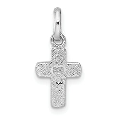 Sterling Silver Rhodium-plated Polished Pink Enamel Childrens Cross Charm Pendant