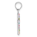 Sterling Silver Rhodium-plated Polished Pink/Blue/Green/Purple Crystal Childrens Cross Pendant