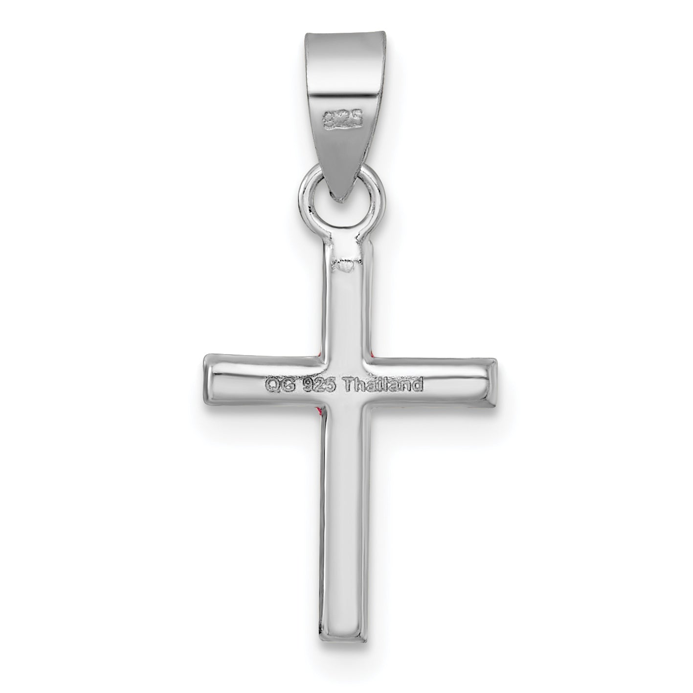 Sterling Silver Rhodium-plated Polished Pink/Blue/Green/Purple Crystal Childrens Cross Pendant