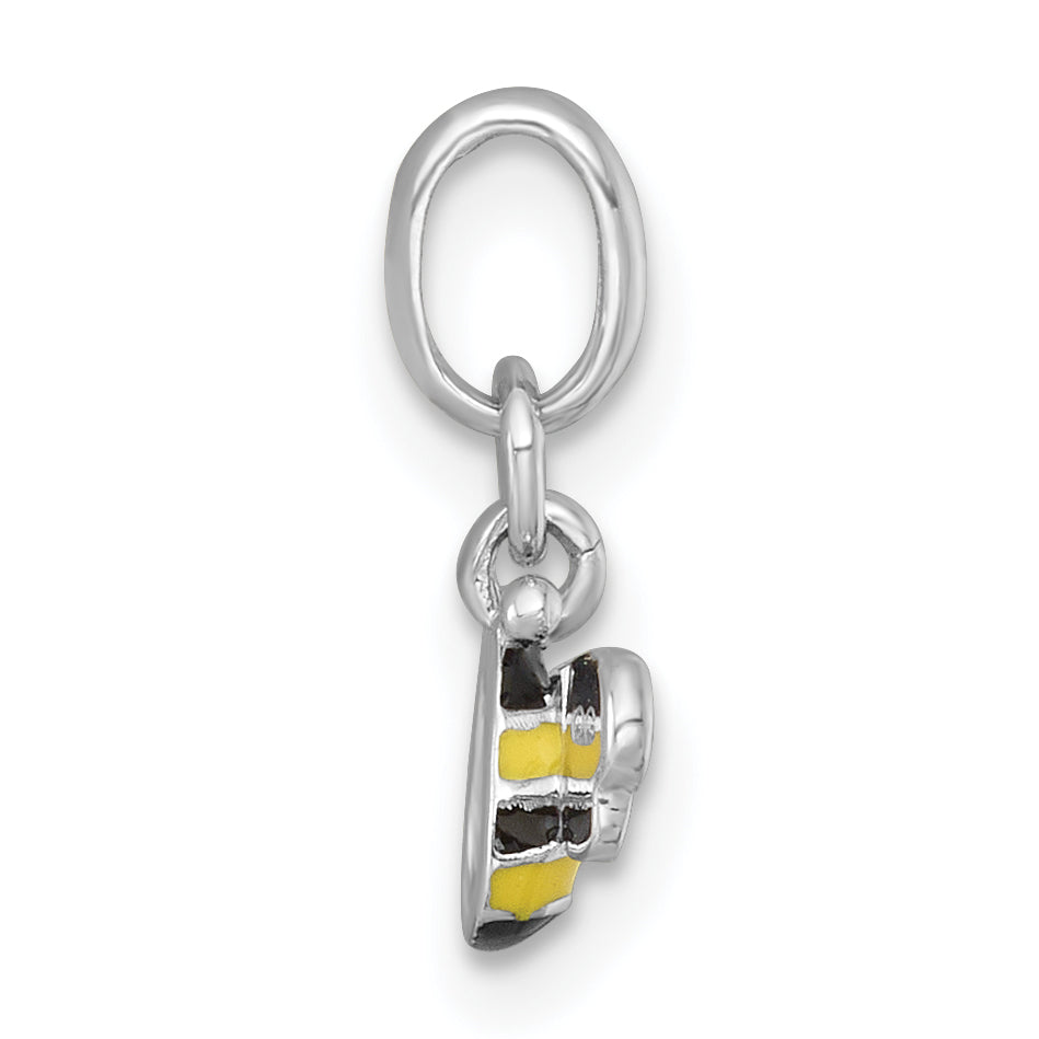 Sterling Silver Rhodium-plated Black/Yellow/White Enamel Bee Childrens Pendant