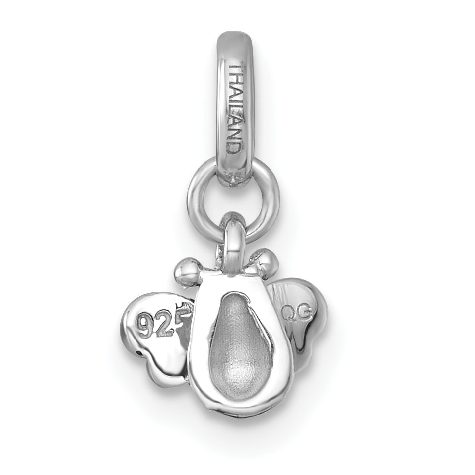 Sterling Silver Rhodium-plated Black/Yellow/White Enamel Bee Childrens Pendant