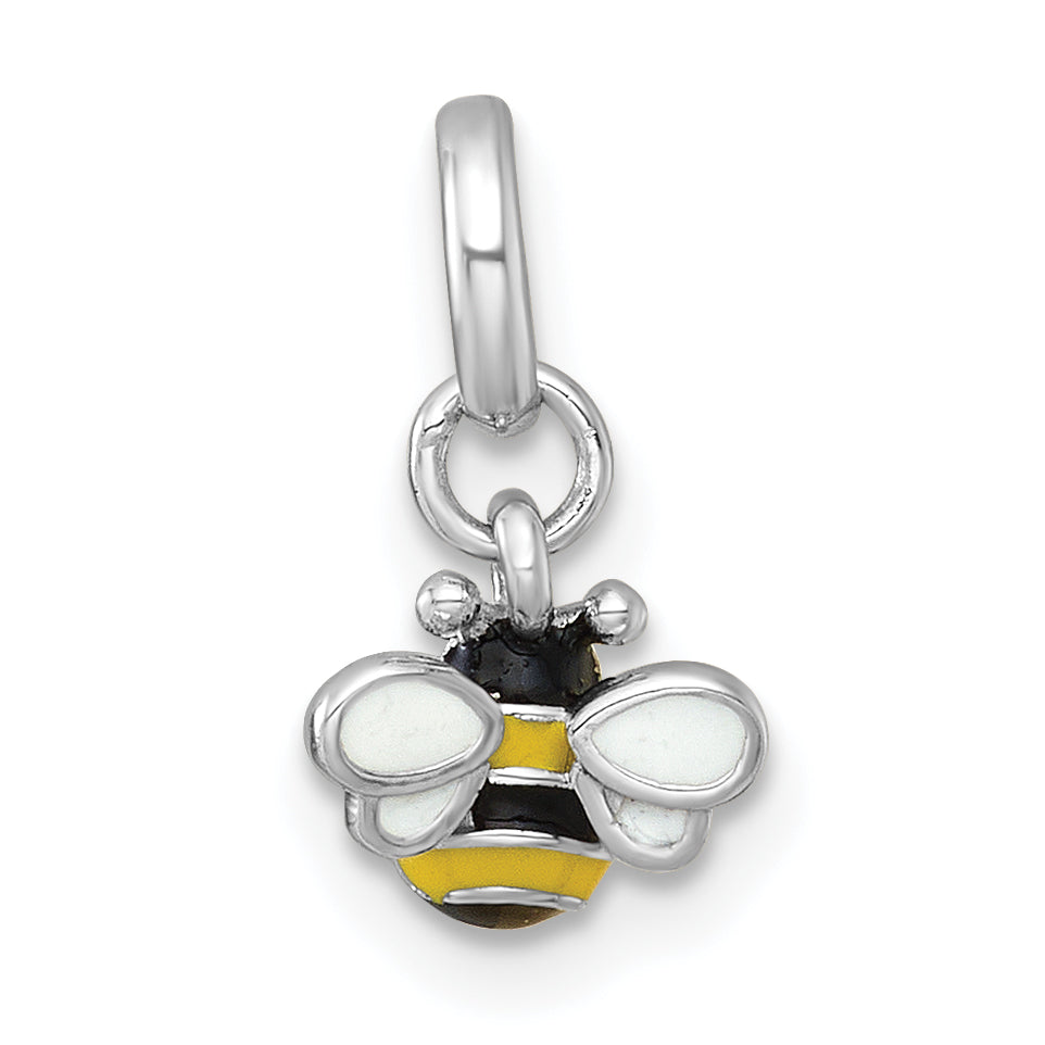 Sterling Silver Rhodium-plated Black/Yellow/White Enamel Bee Childrens Pendant Main image