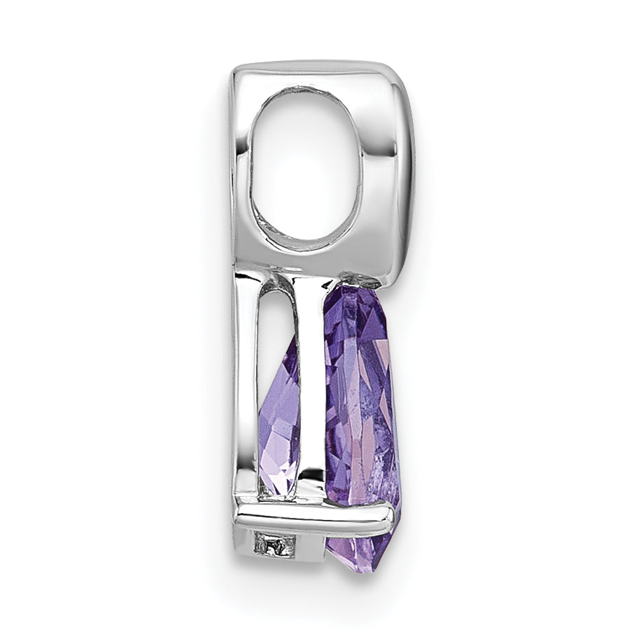 Sterling Silver Rhodium-plated Polished Pear Amethyst Teardrop Chain Slide Pendant