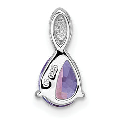 Sterling Silver Rhodium-plated Polished Pear Amethyst Teardrop Chain Slide Pendant