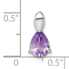 Sterling Silver Rhodium-plated Polished Pear Amethyst Teardrop Chain Slide Pendant