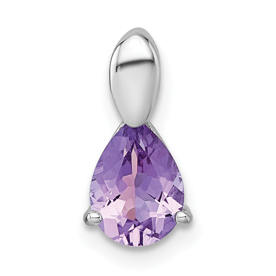 Sterling Silver Rhodium-plated Polished Pear Amethyst Teardrop Chain Slide Pendant