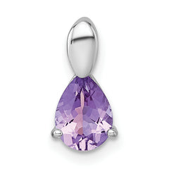Sterling Silver Rhodium-plated Polished Pear Amethyst Teardrop Chain Slide Pendant