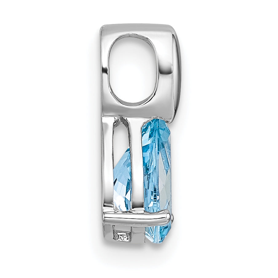 Sterling Silver Rhodium-plated Polished Pear Blue Topaz Teardrop Chain Slide Pendant Secondary image
