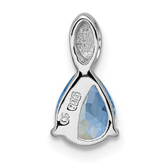 Sterling Silver Rhodium-plated Polished Pear Blue Topaz Teardrop Chain Slide Pendant
