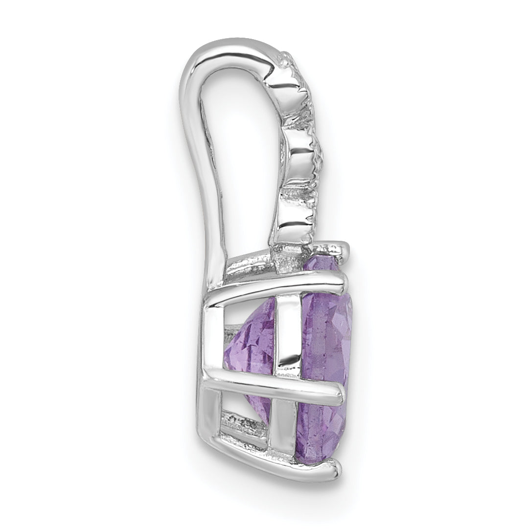 Sterling Silver Rhodium-plated Polished and Beaded Round Amethyst and White Topaz Chain Slide Pendant Secondary image