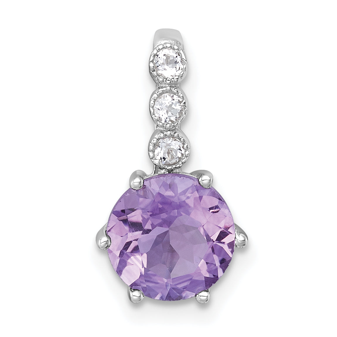 Sterling Silver Rhodium-plated Polished and Beaded Round Amethyst and White Topaz Chain Slide Pendant Main image