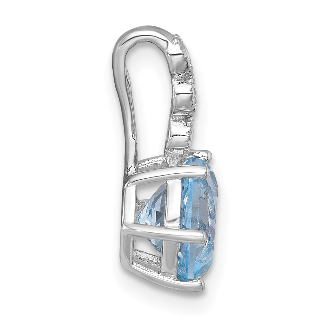 Sterling Silver Rhodium-plated Polished and Beaded Round Sky Blue and White Topaz Chain Slide Pendant Secondary image