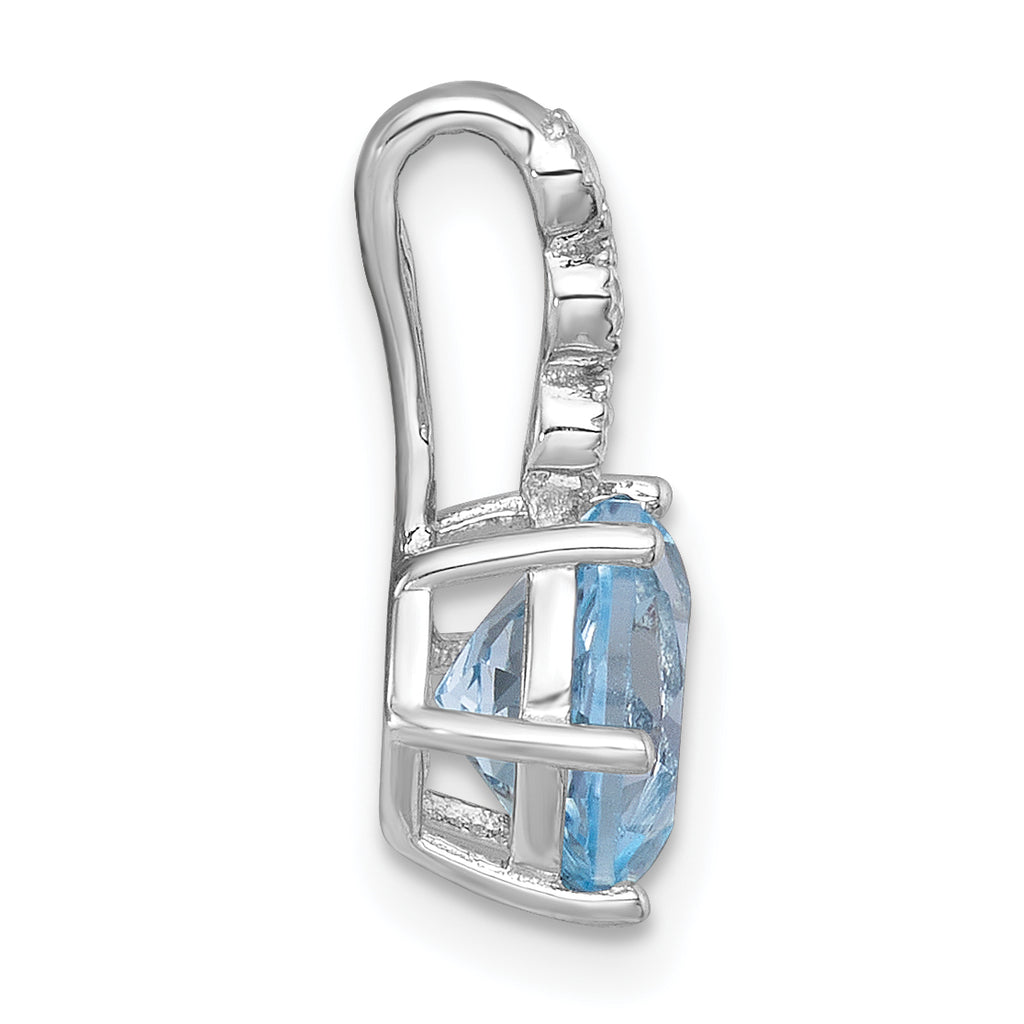 Sterling Silver Rhodium-plated Polished and Beaded Round Sky Blue and White Topaz Chain Slide Pendant
