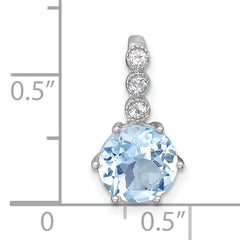 Sterling Silver Rhodium-plated Polished and Beaded Round Sky Blue and White Topaz Chain Slide Pendant