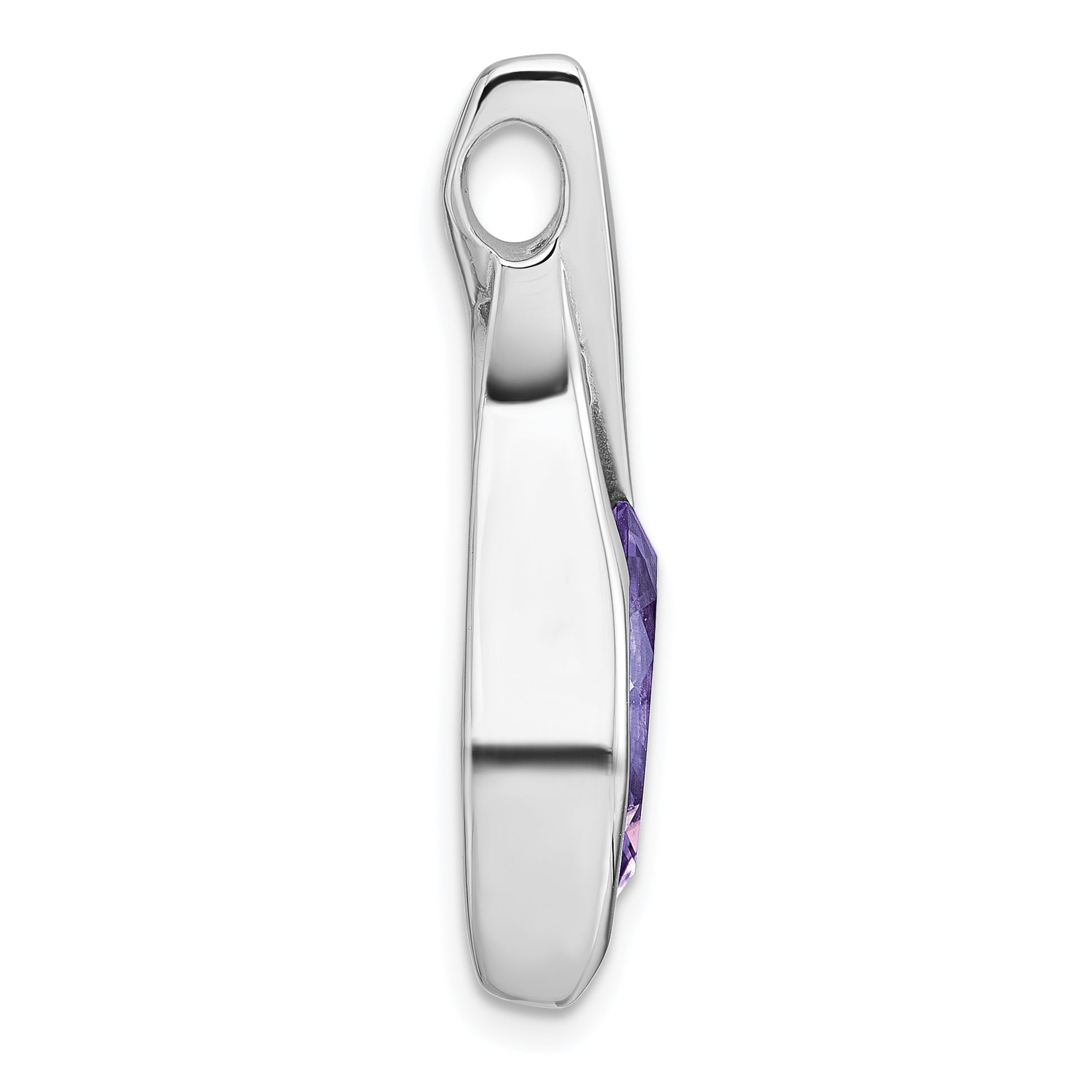 Sterling Silver Rhodium-plated Polished Marquise Amethyst Drop Chain Slide Pendant Secondary image