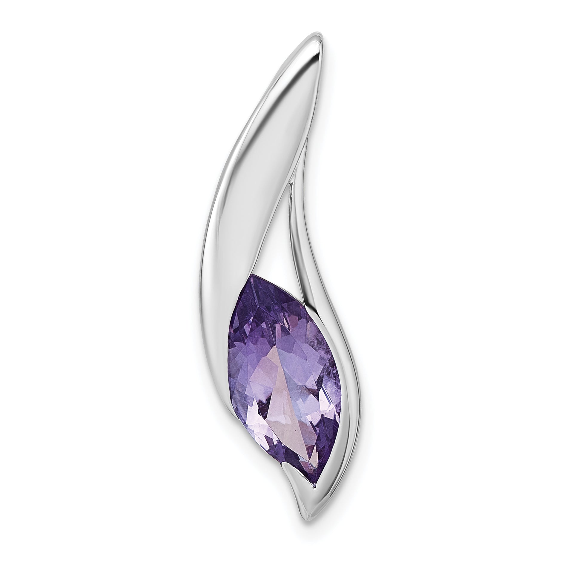 Sterling Silver Rhodium-plated Polished Marquise Amethyst Drop Chain Slide Pendant Main image