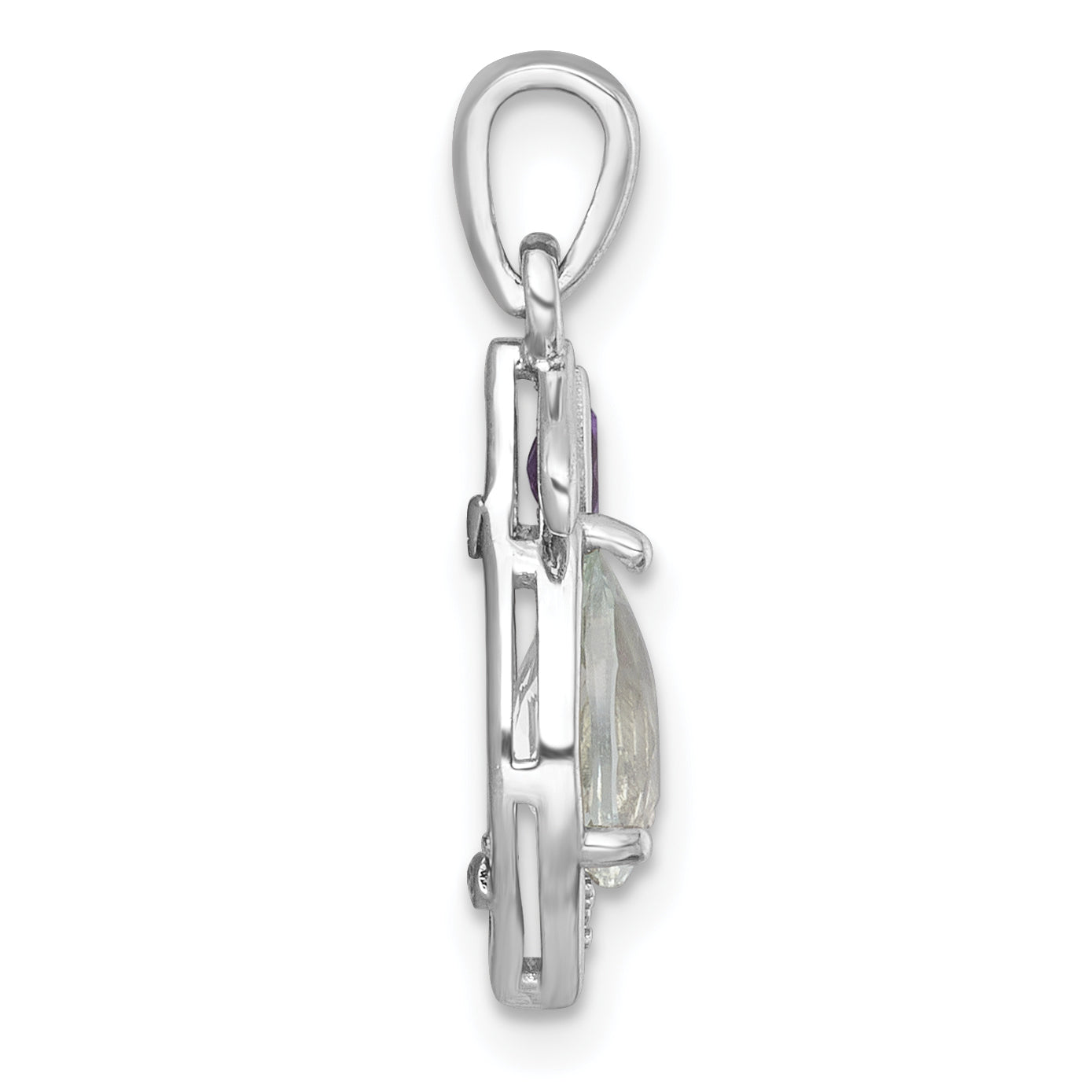 Sterling Silver Rhodium-plated Polished Amethyst and Green Quartz Leaf Pendant Secondary image