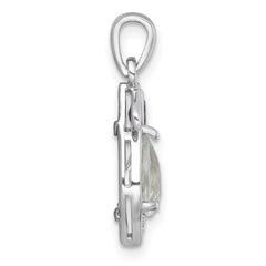 Sterling Silver Rhodium-plated Polished Amethyst and Green Quartz Leaf Pendant