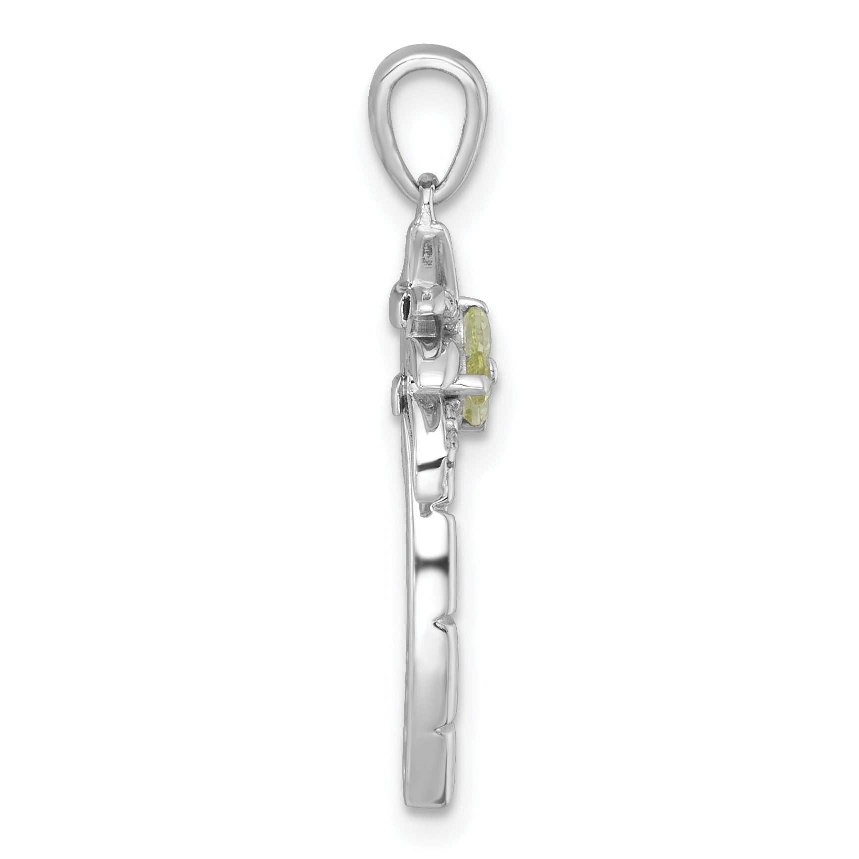 Sterling Silver Rhodium-plated Polished and Grooved Peridot and White Topaz Palm Tree Pendant Secondary image