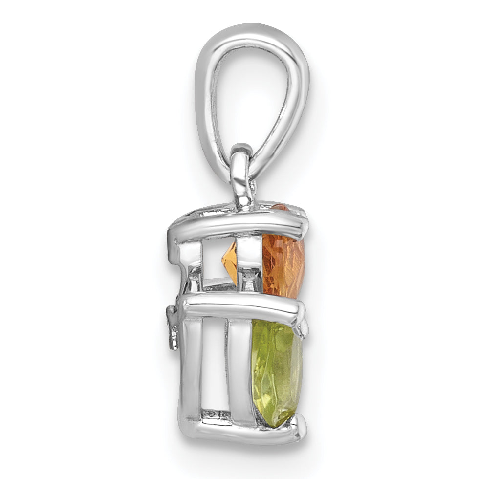 Sterling Silver Rhodium-plated Polished Heart Citrine and Peridot Flower Pendant Secondary image