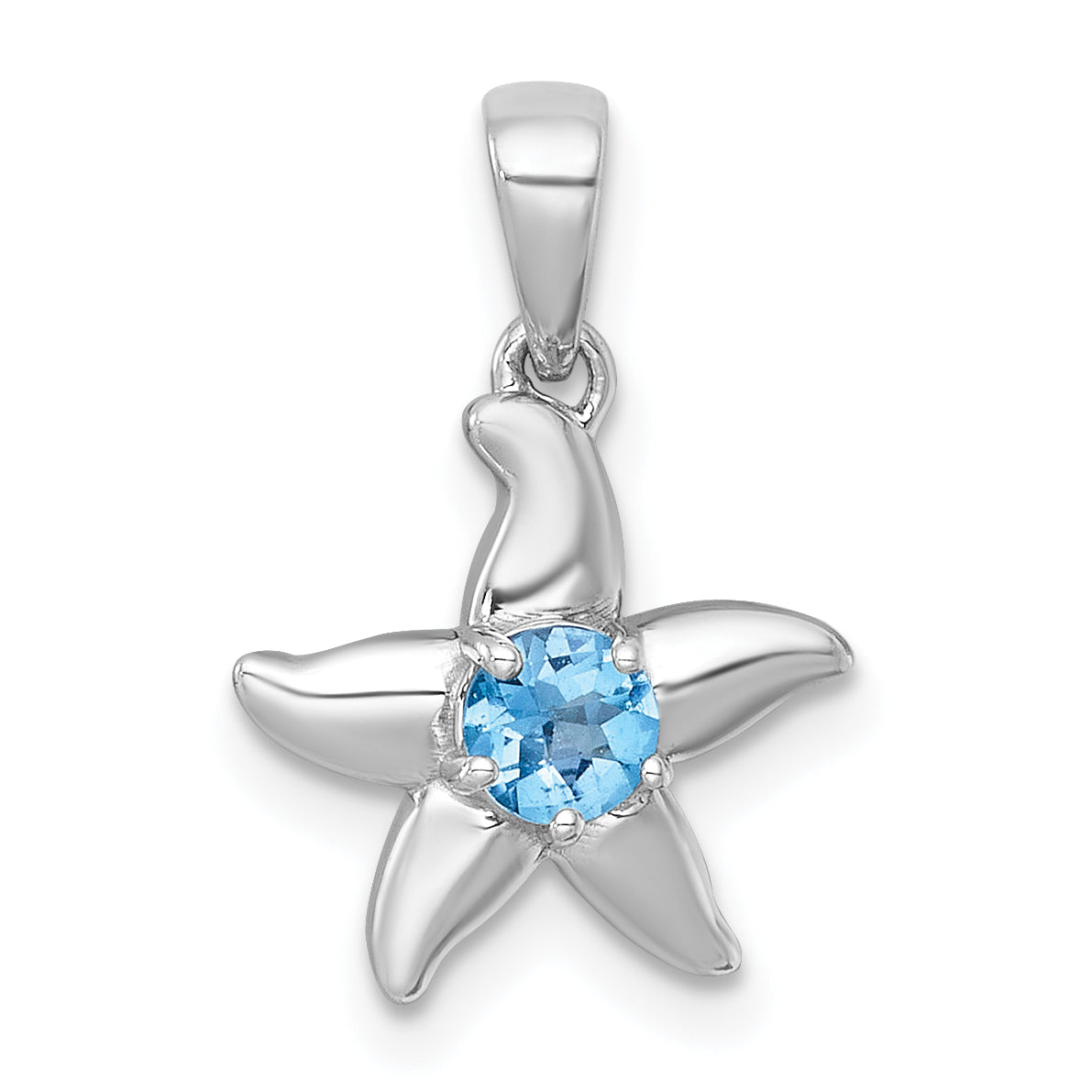 Sterling Silver Rhodium-plated Polished Light Swiss Blue Topaz Starfish Pendant Main image