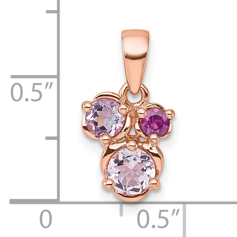 Sterling Silver Rose Gold-plated Polished Round Amethyst, Pink Quartz and Rhodolite Garnet Pendant