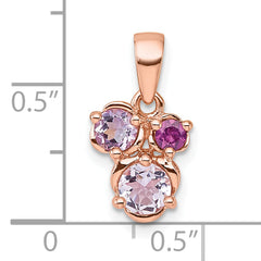 Sterling Silver Rose Gold-plated Polished Round Amethyst, Pink Quartz and Rhodolite Garnet Pendant