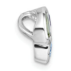 Sterling Silver Rhodium-plated Polished Pear Blue Topaz, Oval Peridot and Emerald-cut Amethyst Chain Slide Pendant