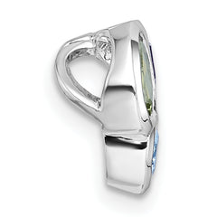 Sterling Silver Rhodium-plated Polished Pear Blue Topaz, Oval Peridot and Emerald-cut Amethyst Chain Slide Pendant