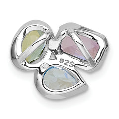 Sterling Silver Rhodium-plated Polished Pear Blue Topaz, Oval Peridot and Emerald-cut Amethyst Chain Slide Pendant