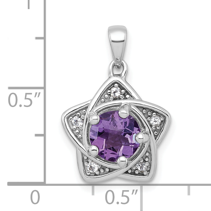 Sterling Silver Rhodium-plated Polished Peridot and White Topaz Star Pendant