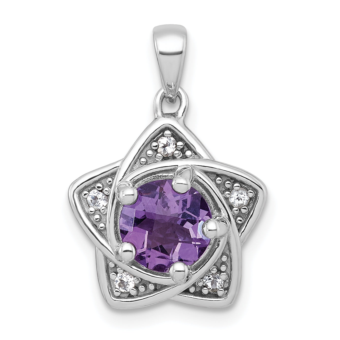 Sterling Silver Rhodium-plated Polished Peridot and White Topaz Star Pendant Main image