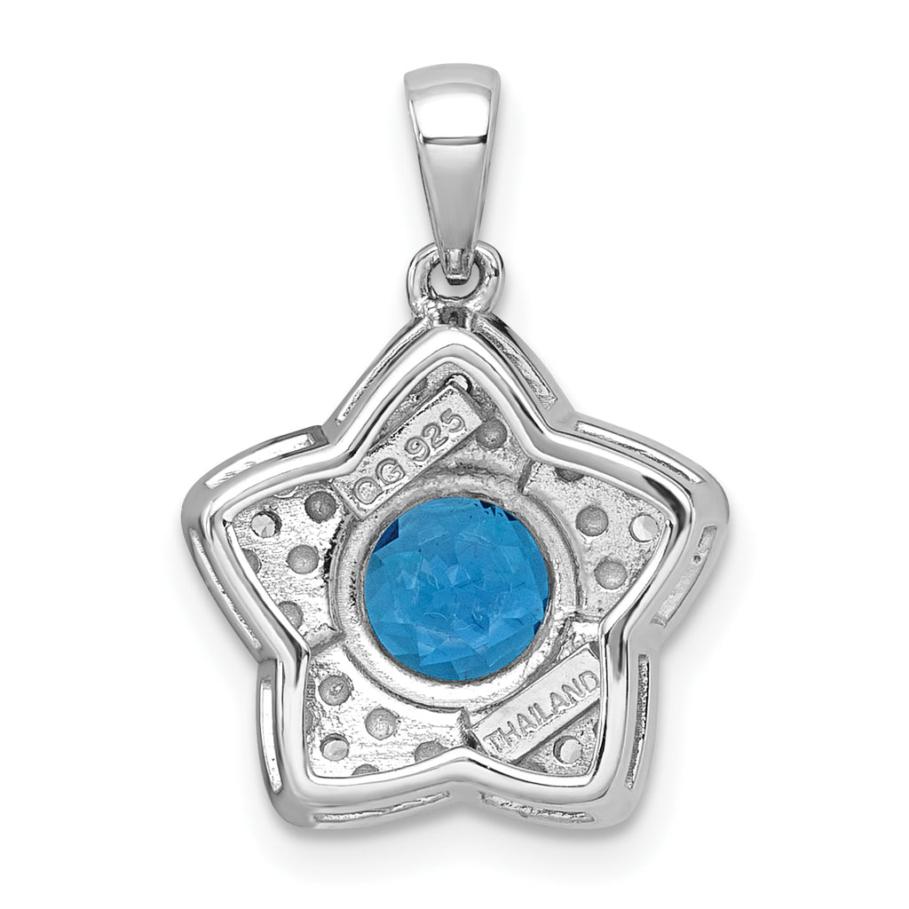 Sterling Silver Rhodium-plated Polished Light Swiss Blue Topaz and White Topaz Star Pendant