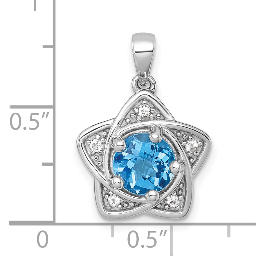 Sterling Silver Rhodium-plated Polished Light Swiss Blue Topaz and White Topaz Star Pendant