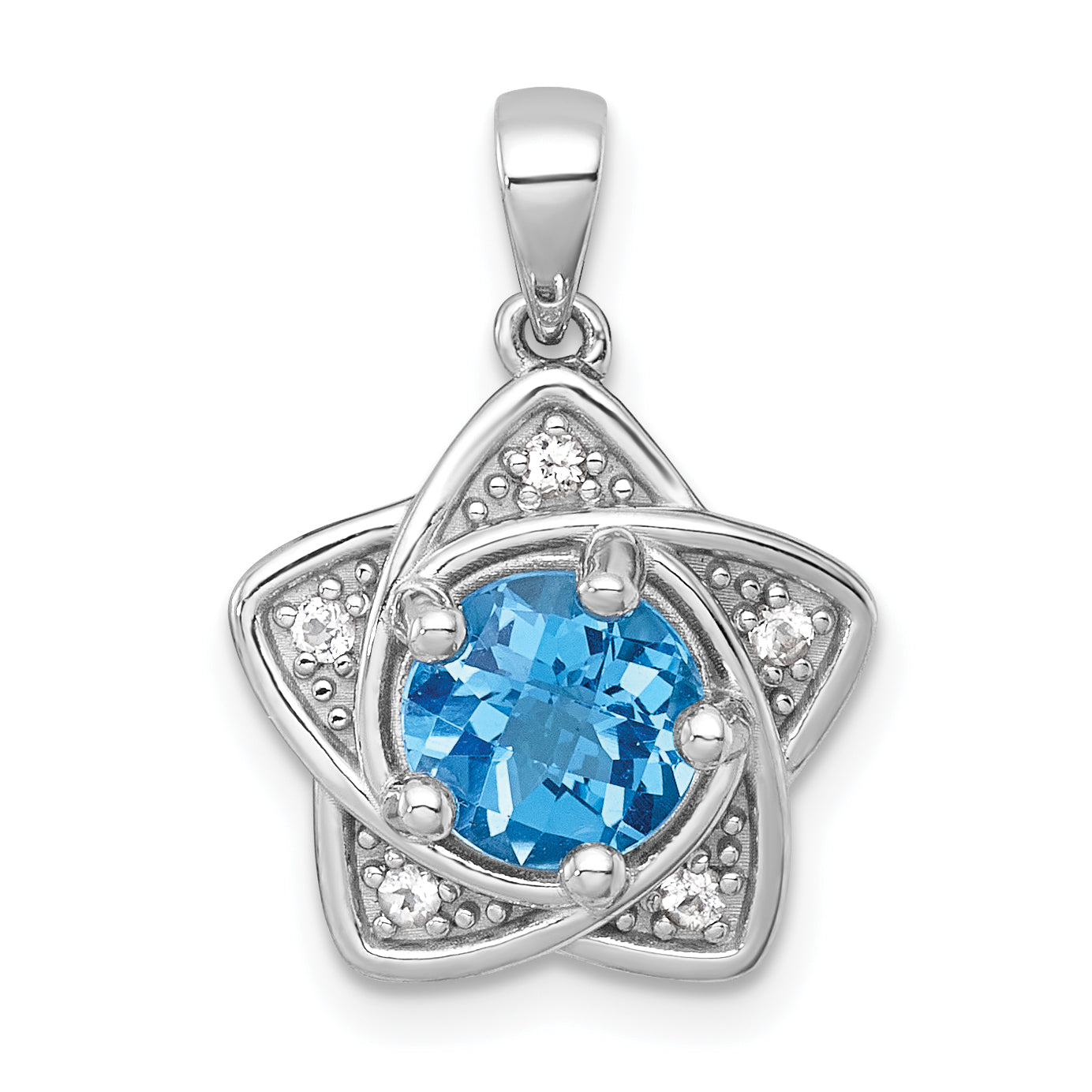Sterling Silver Rhodium-plated Polished Light Swiss Blue Topaz and White Topaz Star Pendant Main image